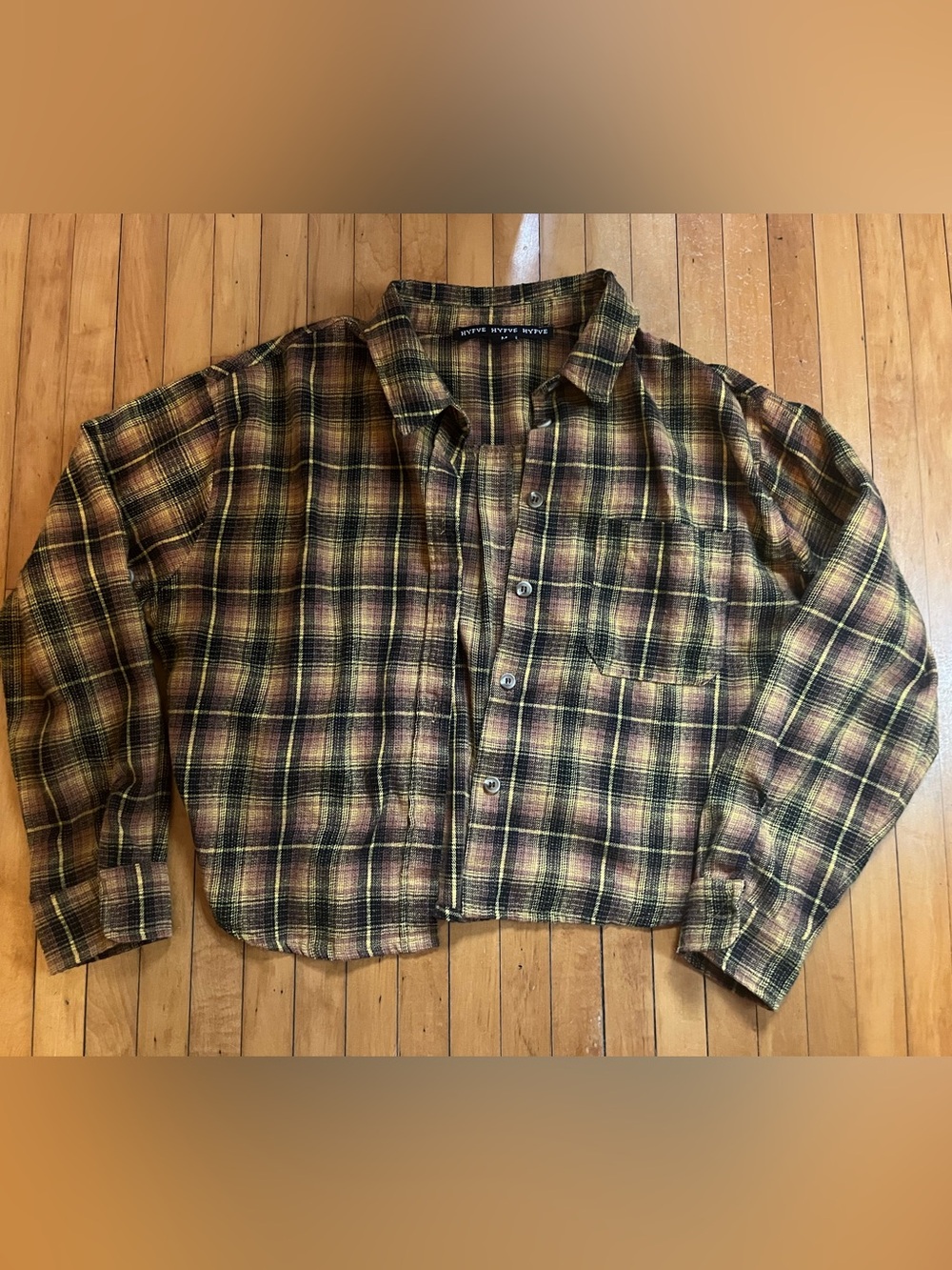 HYFVE Mustard & Black Cropped Plaid Button-Up